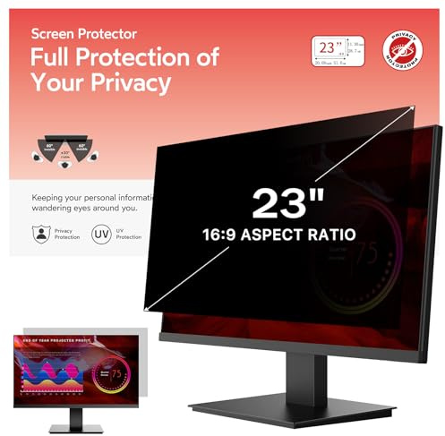 BERSEM 23 Inch Monitor Computer Privacy Screen Filter for 16:9 Ratio Removable Monitor Anti-Glare & Privacy Filters for 23 Inch Anti Blue Light, Anti-Spy, Anti-Scratch, UV-Blocking