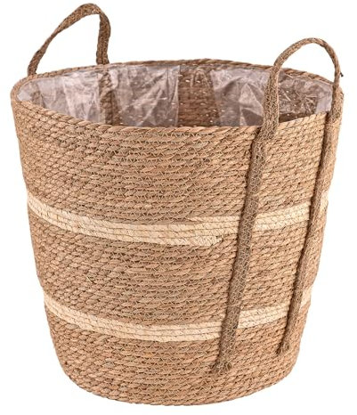 DEMA Pflanzkorb Seasons - Naturgeflecht für stilvolles Wohnen - 45 cm mit Folie & Tragegriffen - Dekorativ & praktisch für Innenräume