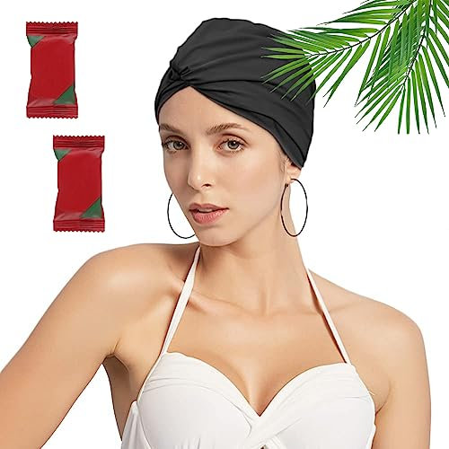 Comioke Lot de 2 bonnets de bain turban pour femme - Protection des oreilles - Antidérapant - Rétro - Bonnet de natation - Élastique - Pour cheveux longs et courts - Pour femme