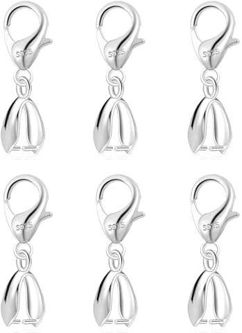 ALEXCRAFT Sterling Silver 925 hängande öglor, förpackning med 6 Halsbandsöglor Sterling Silver hängande Öljet Kedjelås Kedja Hänge Klämmor Hängslinga öglor Halsband Smycken Karbinlås
