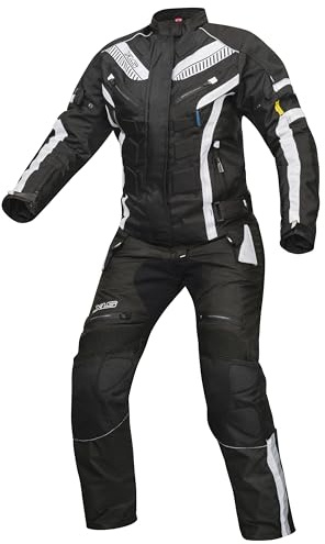 Damen Textilkombi 600D Motorradkombi Touringkombi X-DRIVE Motorradhose Motorradjacke atmungsaktiv wasserdicht Schwarz Weiß (X-Drive-Lady-2024, DE/NL/SE/PL, Alphanumerisch, XL)