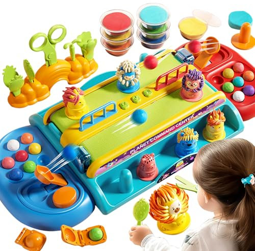 Crelloci Hair Salon Play Color Dough Set, Barber Shop Haircut Pretend Play Toys, Electric Conveyor Light & Sound Battle Toys, Tools Kit for Kids Toddlers Ages 3+ (8 Cans Color Dough)