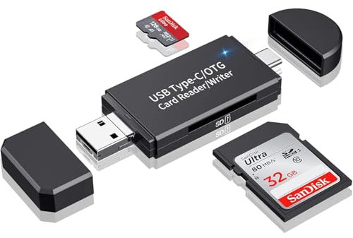 SD-Kartenleser, 3 Anschlüsse USB 2.0-Micro SD Card Reader & USBC Kartenlesegerät OTG SD Adapter für SD/SDXC/Micro/SDHC/MMC/RS-MMC/UHS-I Speicherkarte, USB-Kartenleser für SD/Micro SD-Karte
