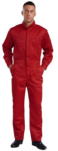 Linjinx Män, 100 % bomull, overaller, helkropp, bodysuit, flera fickor, arbetsoveraller, jumpsuit, skyddsoverall, arbetsoverall, uniformer, arbetsoverall, röd, 4XL