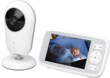 Plyisty Monitor de bebé, 4 Pulgadas de Pantalla de Vídeo bebé Monitor con Cámara y Audio, Soporte de Visión Nocturna, No WiFi, 2 Vías de Audio, Lullabies, Temperatura (Enchufe Europeo