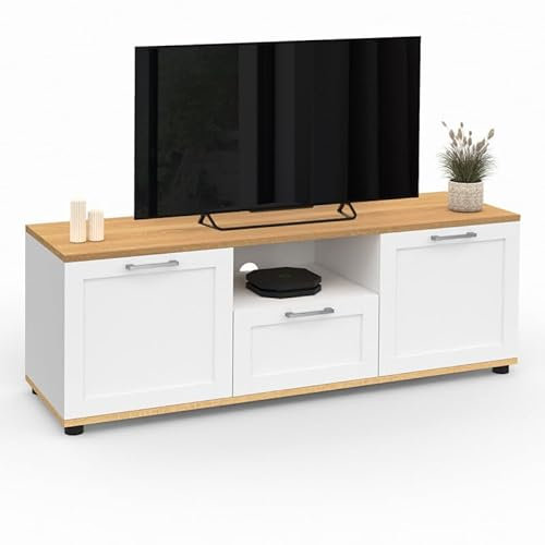 IDMarket - Meuble TV 110 cm VITO avec tiroir et Niche Blanc et Bois