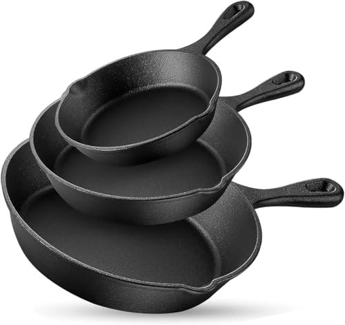 ATEK Cast Iron Frying Pan Skillet Set 3 Piece Pre Seasoned Non Stick Cast Iron Pans 6 8 10 Inch for Grilling Frying Searing Oven Safe Cookware Induction Stovetop