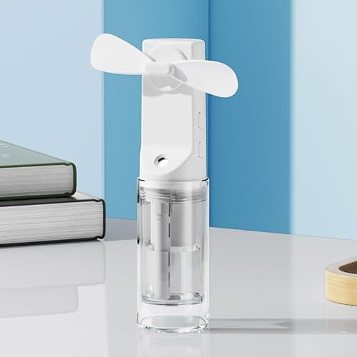 JIZZU Mini Ventilador Portatil, Ventiladors Pequeño de 4 Velocidades con Efecto de Humidificación por Nebulización, Ventilador de Mano Silencioso y Poco Ruidoso para la Oficina, Viaje (Blanco)