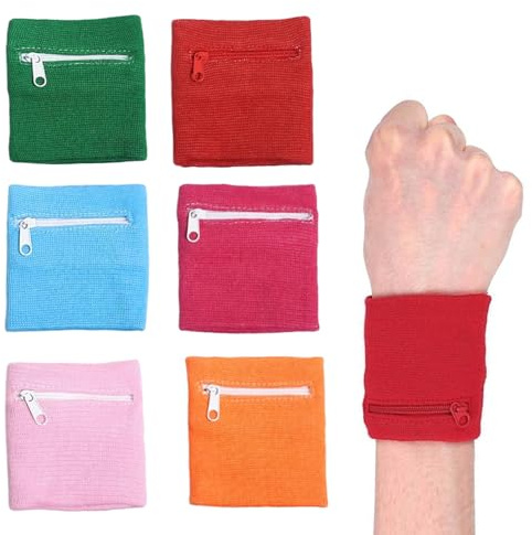 Schweißband mit Reißverschluss Schweißband Handgelenk Handgelenkstasche Sport Wristbands Workout Geldbörse Sport Schweißband mit Tasche Wristband Geldbörse Handgelenktasche für Fitness Laufen 6 Stück