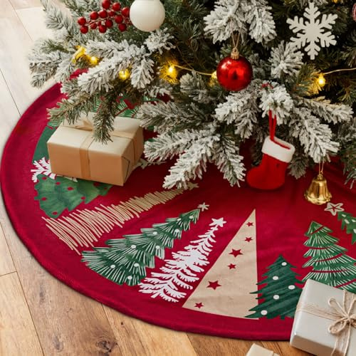 Lanpn Julgranskjol 45 cm, Julgransfilt Sammet Dekorativ Julgransmatta Julgran Basskydd Golvmatta Julgransstativ Matta Trädmatta för Liten Mini Penna Julgran Vinterhelg Inomhus Juldekoration (Röd)