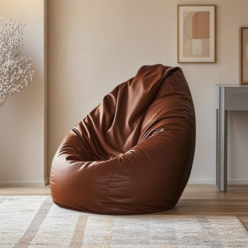 Fodera per pouf per adulti, in pelle sintetica (senza imbottitura), comoda poltrona a sacco per dormitorio, soggiorno e camera da letto, elegante pouf marrone