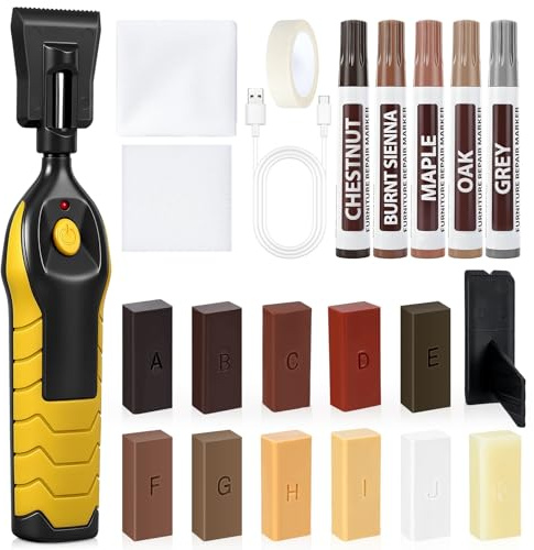Fizzyo Kit di Riparazione per Pavimenti Laminati con Penna Termica, Kit di Riparazione in Vinile Legno 11 Colori per Mobili, Pavimenti in Linoleum, Pavimenti in Legno, Pennarello per Ritocchi a Cera