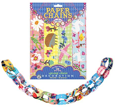 eeBoo: Daisy Paper Chain, 120 Double-Sided Paper Links Included, Four Different Patterned Links to Mix and Match, 24 Feet Long When Completed