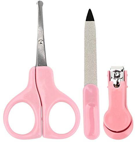 3Pcs Kit Clipper per Unghie per Bambini Set per Manicure Forbici per Unghie Neonato Dita Piedi Unghie Tagliare Strumenti Infermieristici (Scissor + Tagliaunghie + Lima per Unghie) (Pink)
