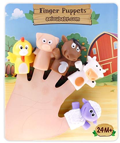 aeioubaby.com Fingerpuppen für Kinder und Babys | 5 Bauernhoftiere | PVC-Handpuppen ohne BPA | Badespielzeug | Handpuppen Geschichten