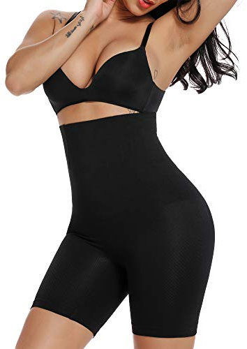 SURE YOU LIKE Damen Figurenformend Miederpants Miederhose Shapewear Bauch-Weg-Effekt Formt Sofort Body Shaper mit Bein Hohe Taille Unterwäsche Atmungsaktive Nahtlose Schwarz XL-XXL EU42-46