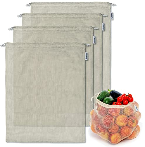 6 Reusable Produce Bags Grocery Washable | Organic Cotton Mesh Produce Bags | Double-Stitched & Tare Weigh | Mesh bags for vegetables | Cotton Produce Bags Reusable Washable | Produce bag (3 sizes)