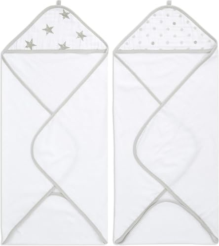aden + anais Essentials 100% Cotton Hooded Towel for Boys & Girls, Soft Baby Bath Towel, Towel Wrap for Kids, Toddlers & Infants, Dusty (Pack of 2)