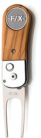 Premium Pitchgabel mit Echtholzbeschlag - Pitchfix de Luxe - ergonomisch - EIN tolles Golfgeschenk für Sie und Ihn (Walnut Wood - Dunkles braun)