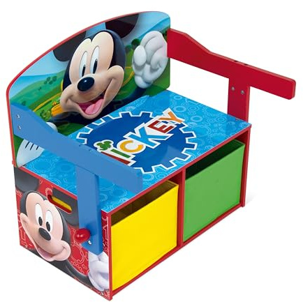ARDITEX - Banc pupitre en Bois pour Enfants Convertible en Bureau avec Espace de Rangement inférieur Mickey Mouse de Disney - 60x47x56cm - Couleur Rouge et Bleu - Idéal pour Chambre d’Enfant