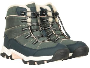 Mountain Warehouse Comet Kids Waterproof Snowboots -Warm Faux Fur Shoes, High Traction Outsole - Ideal for Cold Weather, Walking Khaki Kids Shoe Size 12
