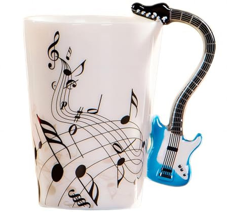 MBSM Tasse en céramique de 250 ml avec poignée, style violon, guitare, café, thé, lait, cadeau fantaisie (guitare électrique bleue)