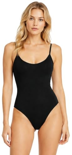 STAR FASHION Damen-Cami-Body, ärmellos, Träger-Top, Stretch-Passform, Leotard, Camisole einfarbig, einteiliges Oberteil, Größe 36-50, Schwarz , 20-22