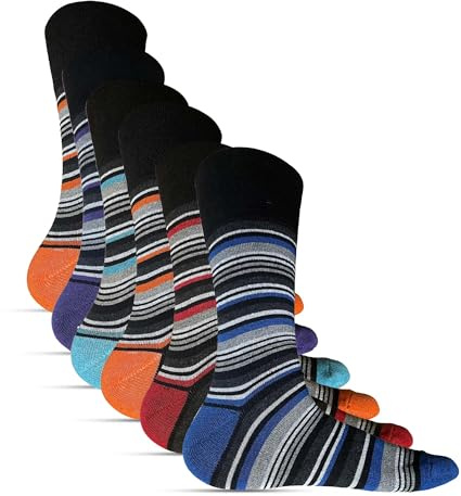 6 PAIRS NON ELASTIC DIABETIC MENS STRIPED EASY GRIP LOOSE SOFT TOP RICH COTTON SOCKS UK SIZE 6-11