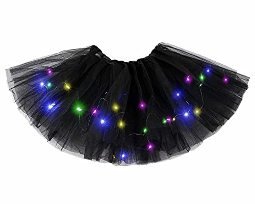 DUEYN Girl's Tutu Skirt with LED Light Layered Ballet Tutu Skirts Mesh Fluffy Princess Dancing Skirt 2-8 Years Old (Black)
