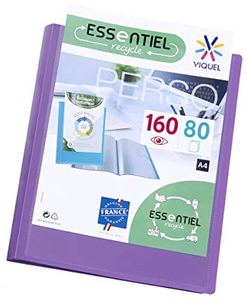 Viquel - Porte vues 160 vues A4 - Reliure personnalisable - Pochettes lisses et transparentes - Essentiel recycle - Violet