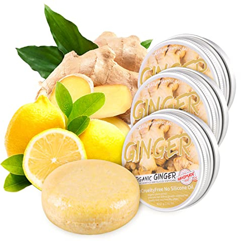 Starhig Ginger Hair Regrowth Shampoo Bar, 3 Pcs, Natural Organic, Promotes Growth, Repairs Damaged Hair, Suitable for All Hair Types