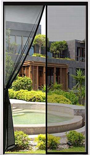 ÉPAISSIE Moustiquaire Porte Magnétique 90x220cm Maille Très Dense Moustiquaire Porte Aimantée Rideau Anti Mouches Anti Insectes Avec Ruban Adhésif, Bâtons Magnétiques, Fermeture Automatique, Noir