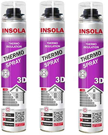 ThermoSpray 3D INSOLA – Lot de 3 Mousses Expansives Polyuréthane Projetables (850 ml) - Isolation Thermique et Phonique Performante