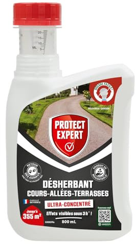 PROTECT EXPERT Désherbant Ultra Concentré - Cours Allées Terrasses - Effets Visibles Sous 3h - 800ml - Jusqu’à 355m² Traités - Bidon Auto Doseur PROCOURU800