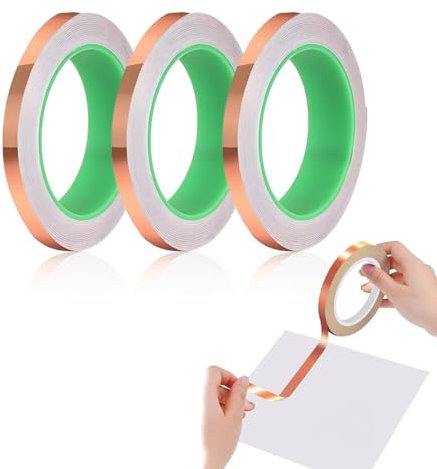 EOUIAV 3 Rollen Kupferband Selbstklebend, 20m x 5mm Kupferfolie Klebeband Leitfähig Copper Foil Tape, Kupferfolienband für EMI Abschirmung, Schneckenschutz, Elektro Reparatur, Löten, Basteln