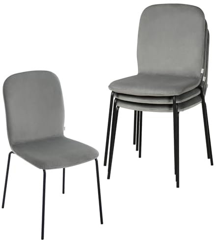 WOLTU Esszimmerstühle 4er Set, Küchenstuhl Polsterstuhl Wohnzimmerstuhl Stapelstuhl, bequemer Stuhl modern, Samtstuhl mit Metallbeinen, Esszimmer Küche Wohnzimmer Schlafzimmer, Dunkelgrau, EZS41dgr-4