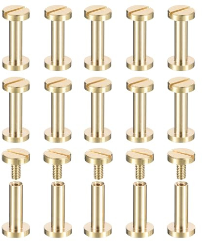 QUARKZMAN Lot de 30 Vis Chicago en Laiton, 13X8mm, à Tête Plate, avec Clou à Vis pour la Reliure et la Création Artisanale en Cuir.