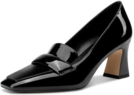 Castamere Femmes Bloc Chunky Mi Talon Heel Carré Bout Escarpins Slip-on Bureau Dress Loafers Chaussures 7 CM Heels Noir 40 EU