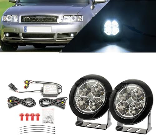 NSLUMO LED DRL Tagfahrlicht für Aud.i A4 B6 A3 8L A2 Frontstoßstange Tageslichtreflektoren Montage DLR Lauflicht, 2 Stück LED-Standlicht mit klarer Linse