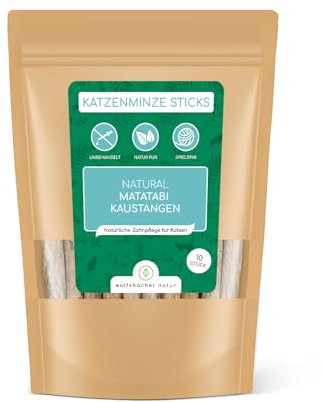 Wolfsbacher Natur - 10x Matatabi Sticks für Katzen, Katzenminze Stick sind ideal als Beschäftigung, Spielzeug und Zahnpflege - Kauknochen gegen Mundgeruch, japanischer Katzenminze