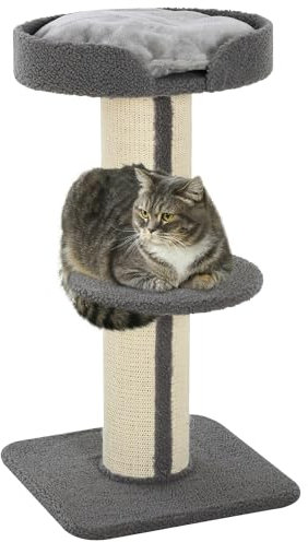 PawHut Árbol Rascador para Gatos de 3 Niveles con Nido y Poste de Sisal 45x45x91 cm Gris