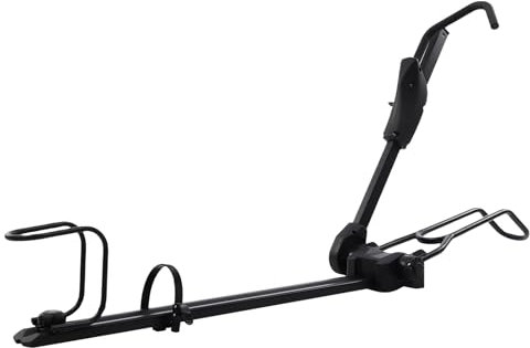 Portabicicletas vertical ajustable para coche, montaje en el techo, soporte de aluminio con base estriada, bolsa trasera a presión, experiencia de conducción mejorada, almacenamiento cómodo