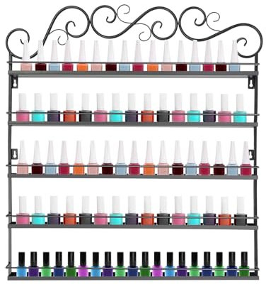 5-Tier Nagellack Regal Ständer, Nagellackregal Wand Organizer Halter Metallregal Regale, für Parfüm, ätherische Öle und Kosmetikflaschen im Wohnzimmer, Schlafzimmer, 66 x 5.5 x 70cm, Schwarz