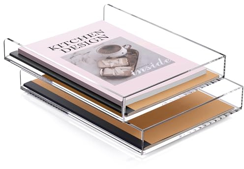 SANRUI Briefablage A4 Ablagefächer Stapelbar, Premium Acryl Dokumentenablage, Transparent & Massiv Briefablage Set Schreibtisch Ablagefächer Büro für Briefe & Papier - Keine Montage 2-Stufige