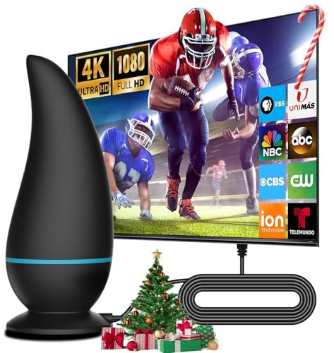 2025 TV Antenna Signal Enhance with 1000+ Miles Range Supports 1080p 4K for HDTV Cable, Smart TV, Older TVs, 18ft HDTV Cable for Free Channel