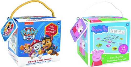 Paw Patrol + Peppa Pig Memory 2er-Set – 64 Karten + Ausmalposter – Konzentrationsspiel für Kinder ab 3 Jahren