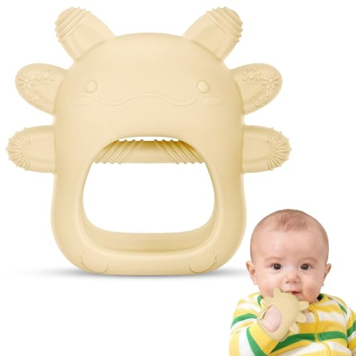 Vicloon Beißring Baby,Baby Spielzeug und Zahnungshilfe für 3 6 9 12 Monate, Beißhandschuhe, Beißrings aus Silikon BPA-frei, Beruhigen Sie wundes Zahnfleisch,Handschuhe Beißring Spielzeug (Off-White)