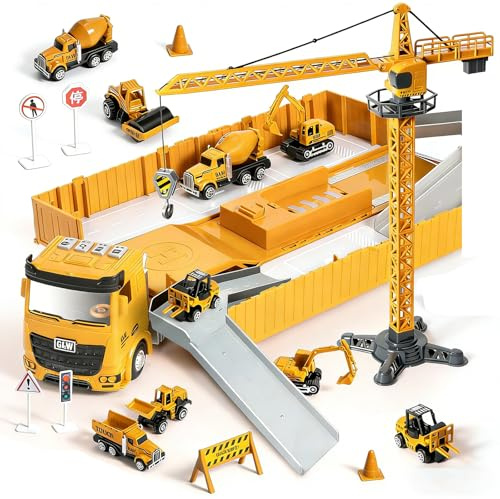 Kids Construction Truck Toys Set Excavator, Forklift,Bulldozer,Dump Trucks,Cement Truck,Road Roller, Alloy Construction Vehicle Toys for Boys Gifts