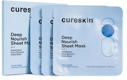 Cureskin Deep Nourish Hydrating Face Sheet Mask with Panthenol, Cica Extract & Oats Bran | Intense Moisture, Glow & Soothing Care | Pack of 3