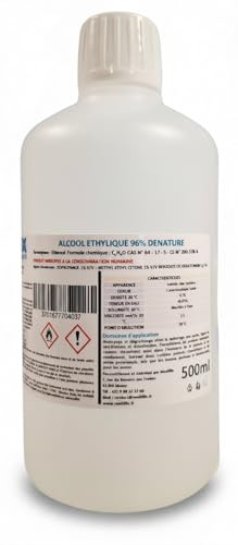 Denaturerad etylalkohol 96 % - 500 ml - hög renhet - idealisk parfym, tillverkning av lotioner, rengöring och avfettning - teknisk och kosmetisk användning